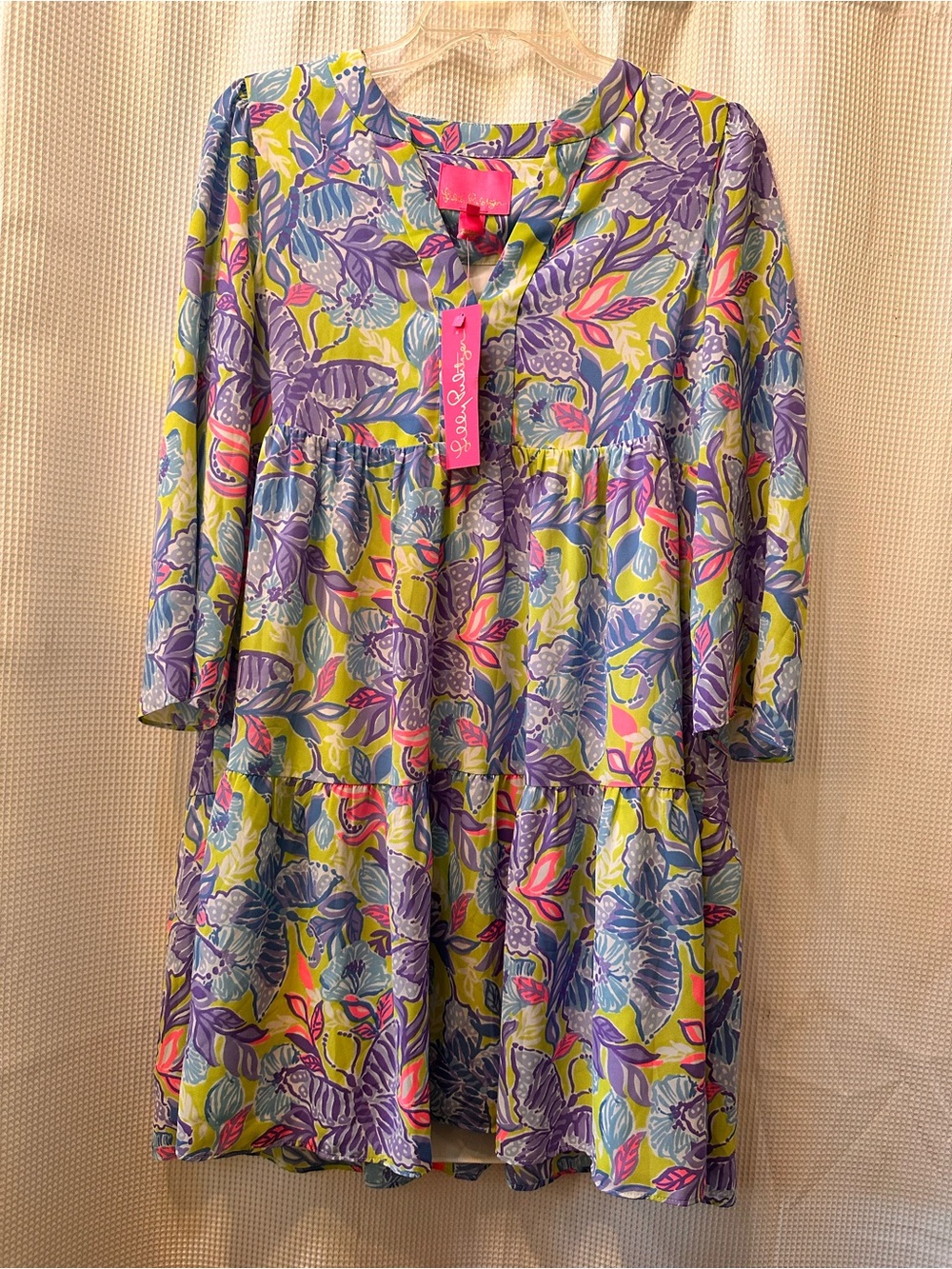 Lilly Pulitzer Lime, Purple & Pink Floral Tiered Midi Dress